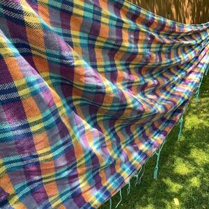handmade hammock‎ cotton purple yellow blue plaid tartan camping colourful